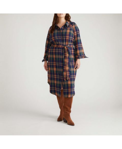 Женское платье Universal Standard Morgan Belted Stretch Flannel Shirtdress, цвет: Клетчатый