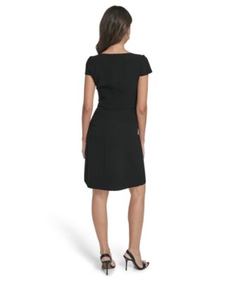 Women's Signature Stretch Cap Sleeve Fit And Flare Dress