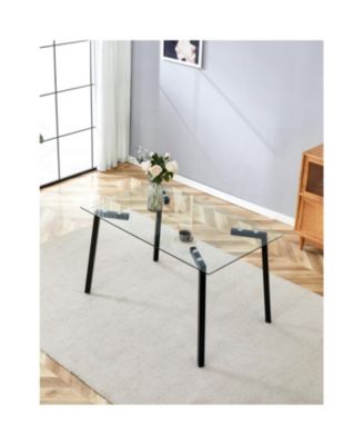 Sleek Glass Dining Table for 4 with Durable Metal and Wood Legs