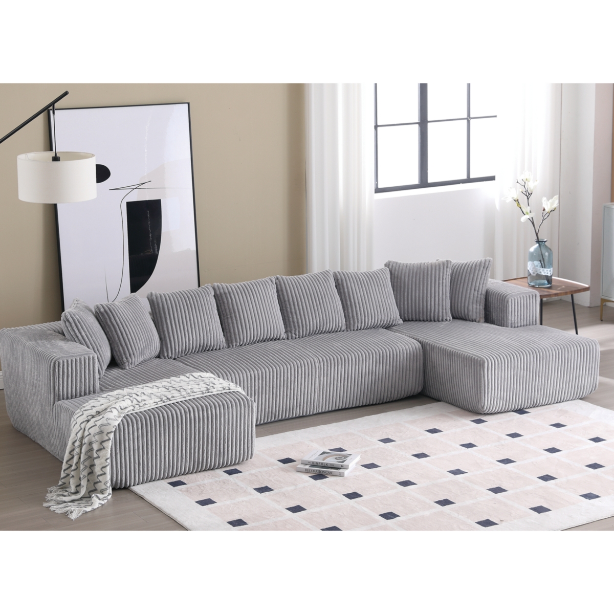 Streamdale Furniture 131" Modular U-Shape Striped Corduroy Sofa