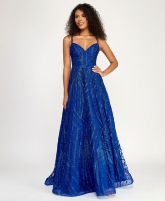 Juniors' Beaded Glitter Ball Gown
