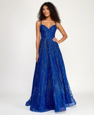 B Darlin Juniors' Beaded Glitter Ball Gown - Royal/Antique Blue/Royal - 7/8