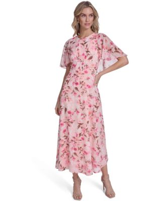 Women's Short-Sleeve Smocked Printed Dress