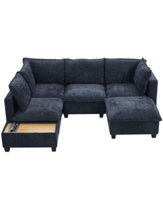 Streamdale 90" U-Shaped Sectional Sofa w/ Ottoman & Charging Table