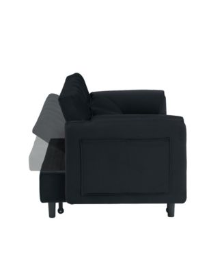  52" Black Velvet Sleeper Sofa with Pillows & Pockets