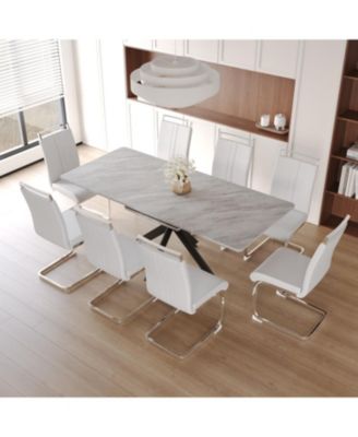 Extendable Dining Table Set for 6-8 with Upholstered Chairs