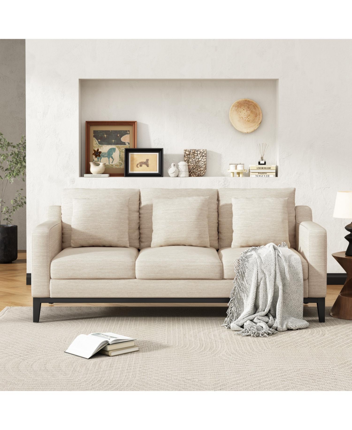 Streamdale Furniture Mira Comfy 3-Seat Sofa with Wooden Legs, Modern Style for Living Room or Study
