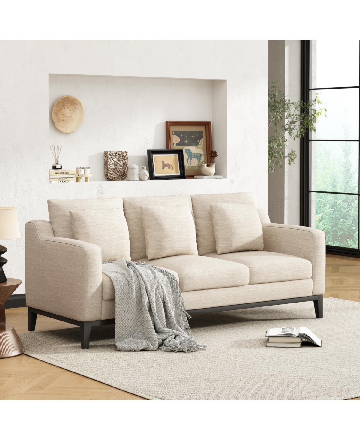 Streamdale Furniture Mira Comfy 3-Seat Sofa with Wooden Legs, Modern Style for Living Room or Study
