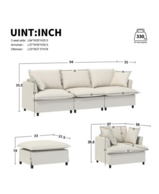 3-Seat Sofa Module with Pillows for Sectional Sofa