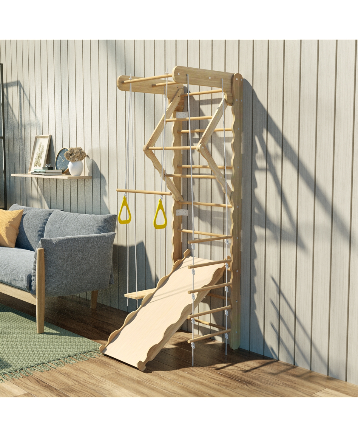 Streamdale Furniture Toddler Climbing Toys Indoor Kids Pikler Triangle Set Foldable Indoor Ladder Climbing Gym Climber