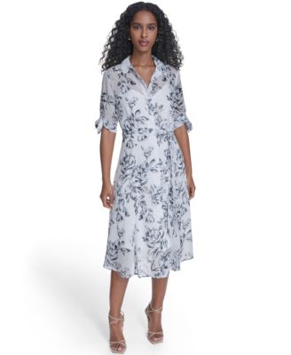 Women's Tie-Sleeve Printed Midi Dress