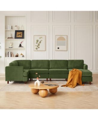 Corduroy 6-Seater Modular Sectional Sofa (Green)