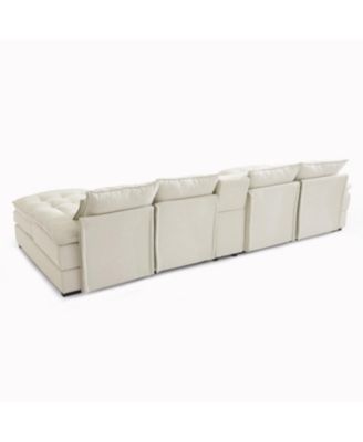 130" U-Shaped Sofa with Console Cupholders Sleeper & Chaise (Beige)