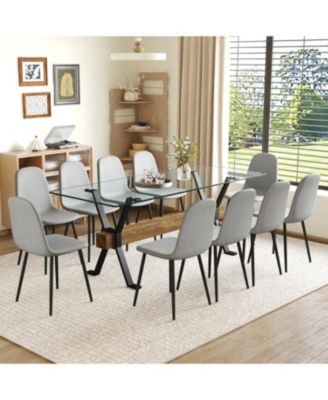 79" Table & 10 Gray Linen Chairs Black Metal Legs