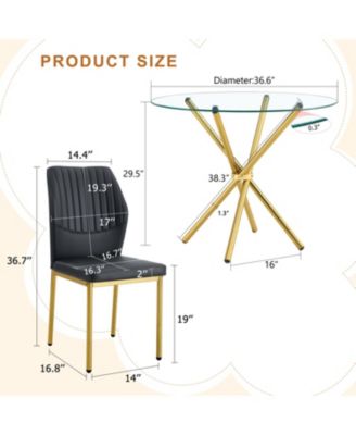 Modern Luxe 4-Piece Dining Set - Round Glass Table & Black-Gold Chairs