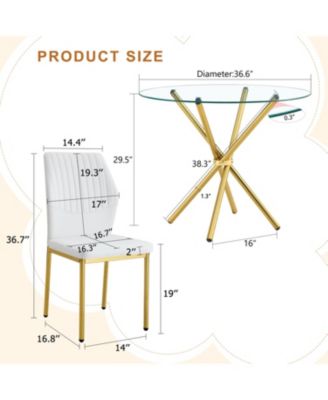 4-Piece Round Glass Dining Set with White-Gold Chairs
