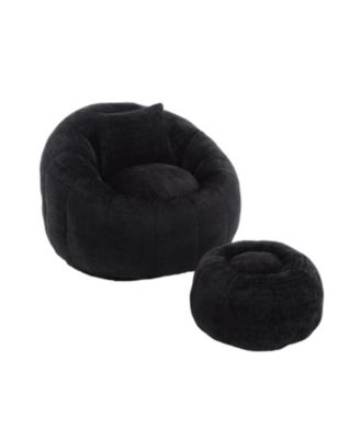 Modern XL Round Bean Bag Chair w/ Footrest & Pillow