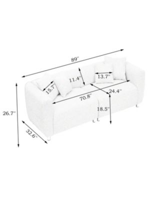 89" White Sofa with Metal Legs & Pillows