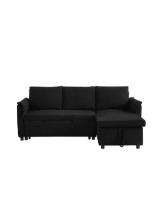 Corduroy Sleeper Sectional Sofa with Storage Chaise - Black