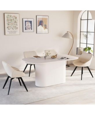 63" Cream Dining Table & 4  Metal Leg Chairs