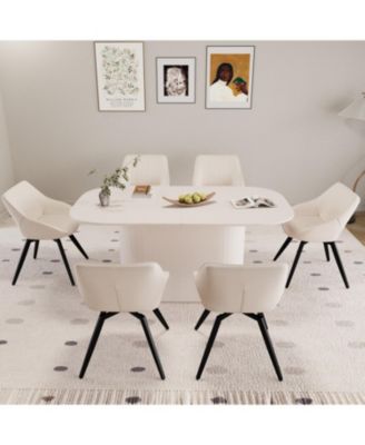 63" Cream Dining Table & 6 Black Chairs