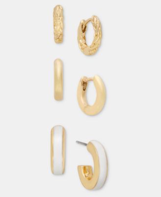 Gold-Tone 3-Pc. Set Enamel Small Hoop Earrings