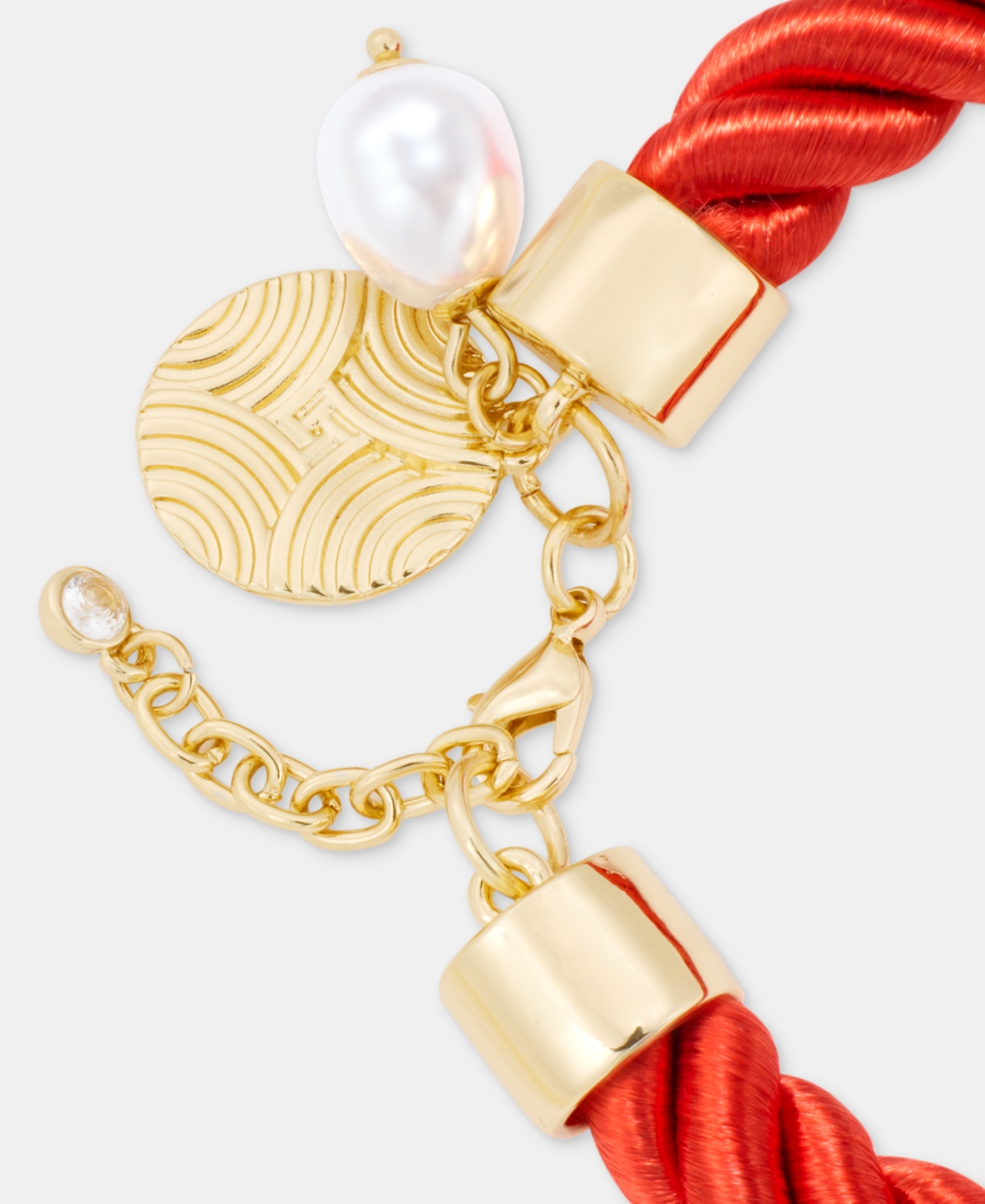 On 34th Gold-Tone Textured Disc & Imitation Pearl Ribbon Rope Bracelet, Macy's Exclusive