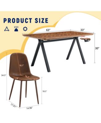 Walnut Leg Suede Chair & Herringbone Table Dining Set