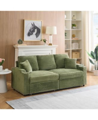80" Folding Corduroy Sofa Bed w/ Cup Holder & Pillow - Green