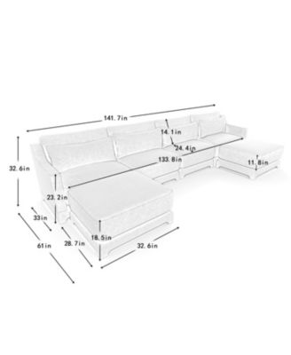 Beige Chenille 4-Seater Sofa with Ottoman