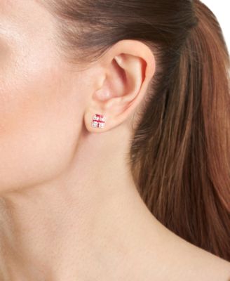 Crystal Stone Christmas Present Stud Earrings