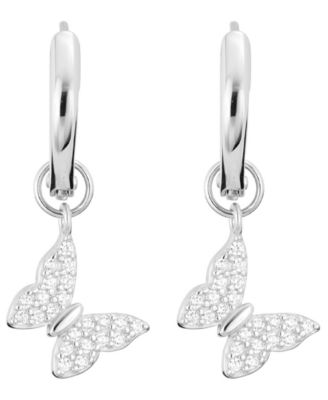 Cubic Zirconia Butterfly Charm Dangle Huggie Hoop Earrings