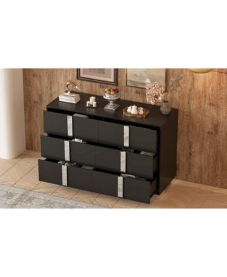 Modern Black Dresser with Mirrored Storage & 6 Drawers