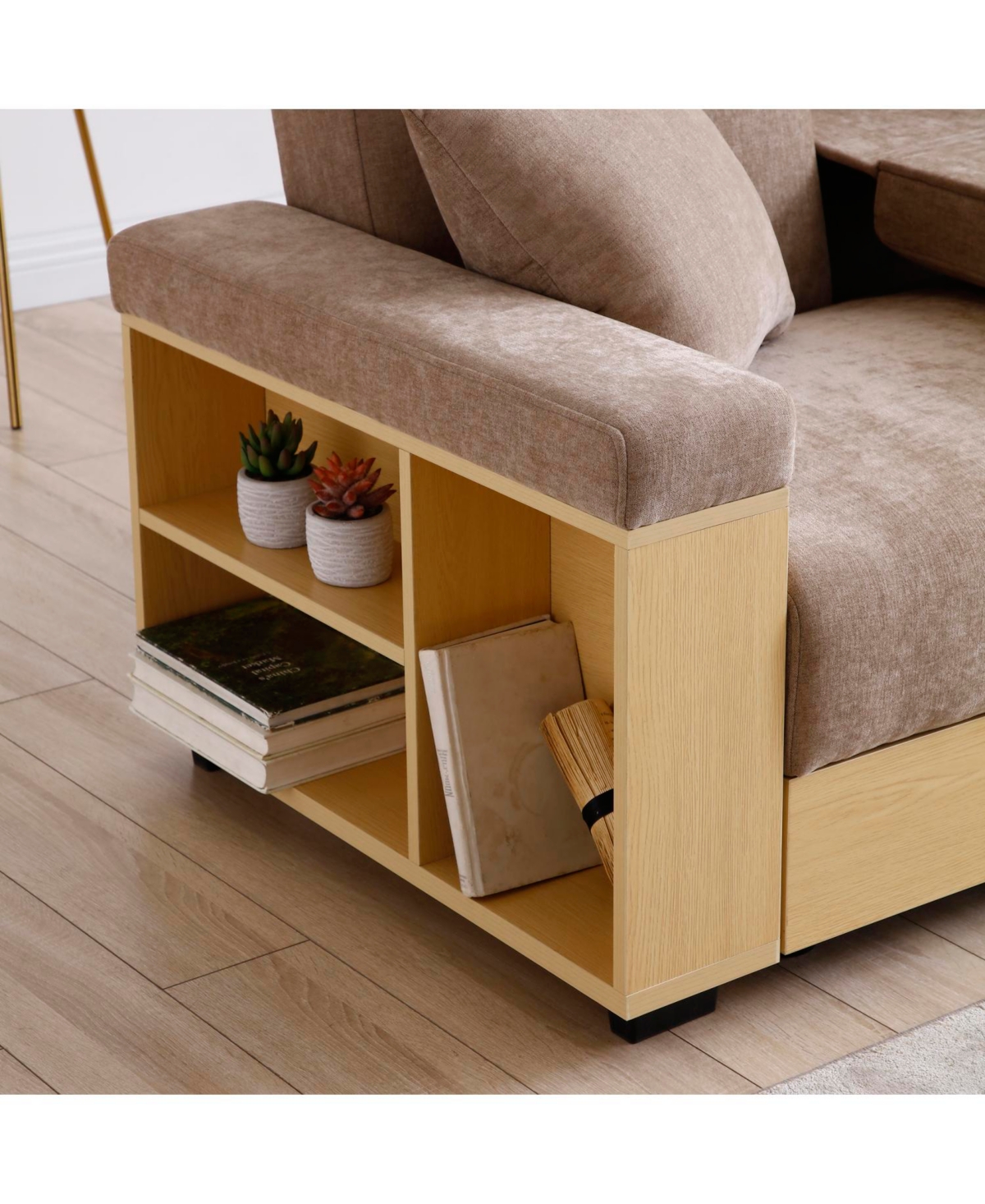 Streamdale Furniture Convertible Sleeper Sofa Bed with Storage Ottoman & Drop Down Table - Light Brown