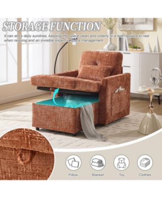  Multifunctional Chenille Recliner Sofa with Storage & Phone Bracket