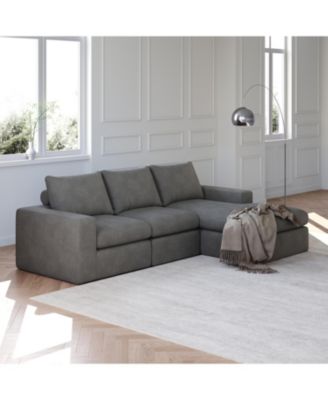 99" Corduroy Sectional Sofa with Chaise & 3 Pillows