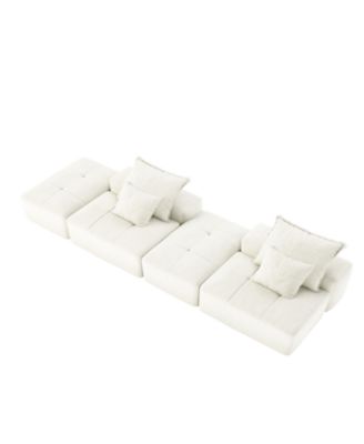  Modern Chenille Sectional Sofa with Ottomans & Pillows - BEIGE