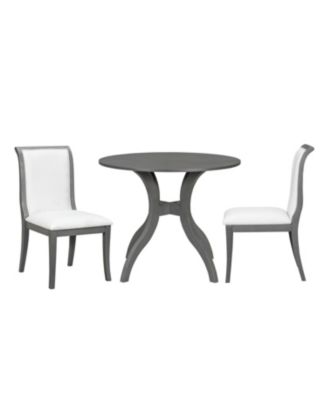  Oak Gray Round Dining Set- 39.4" Table + 2 Chairs