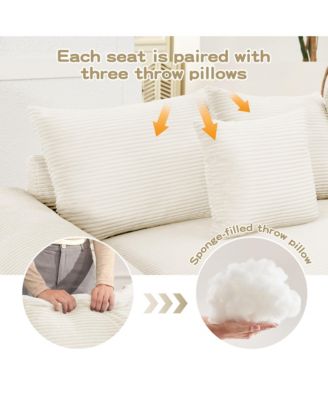 Oversized Cloud Corduroy Sectional Couch with Ottoman & Pillows