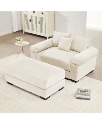 Oversized Cloud Corduroy Sectional Couch with Ottoman & Pillows