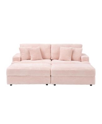 Grey Corduroy Sofa w/ Storage Legs & 4 Pillows