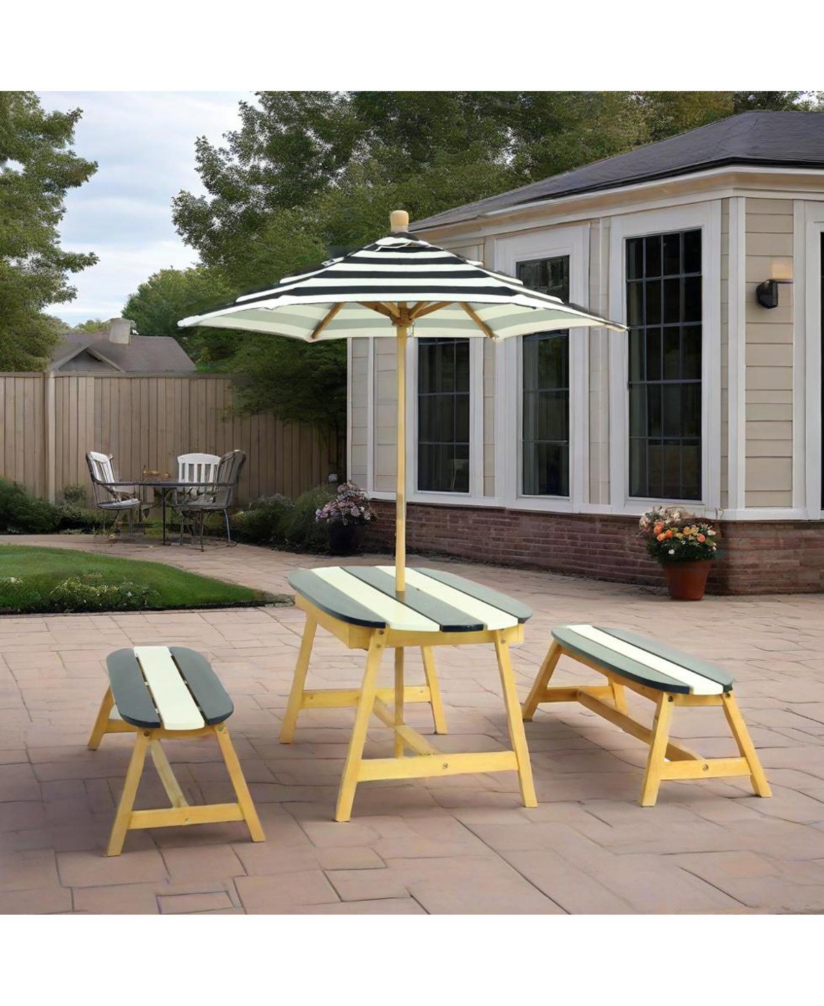 Streamdale Furniture Streamdale Naturally Playful Kids Picnic Table with Umbrella, Indoor/Outdoor Toys-Dark Blue