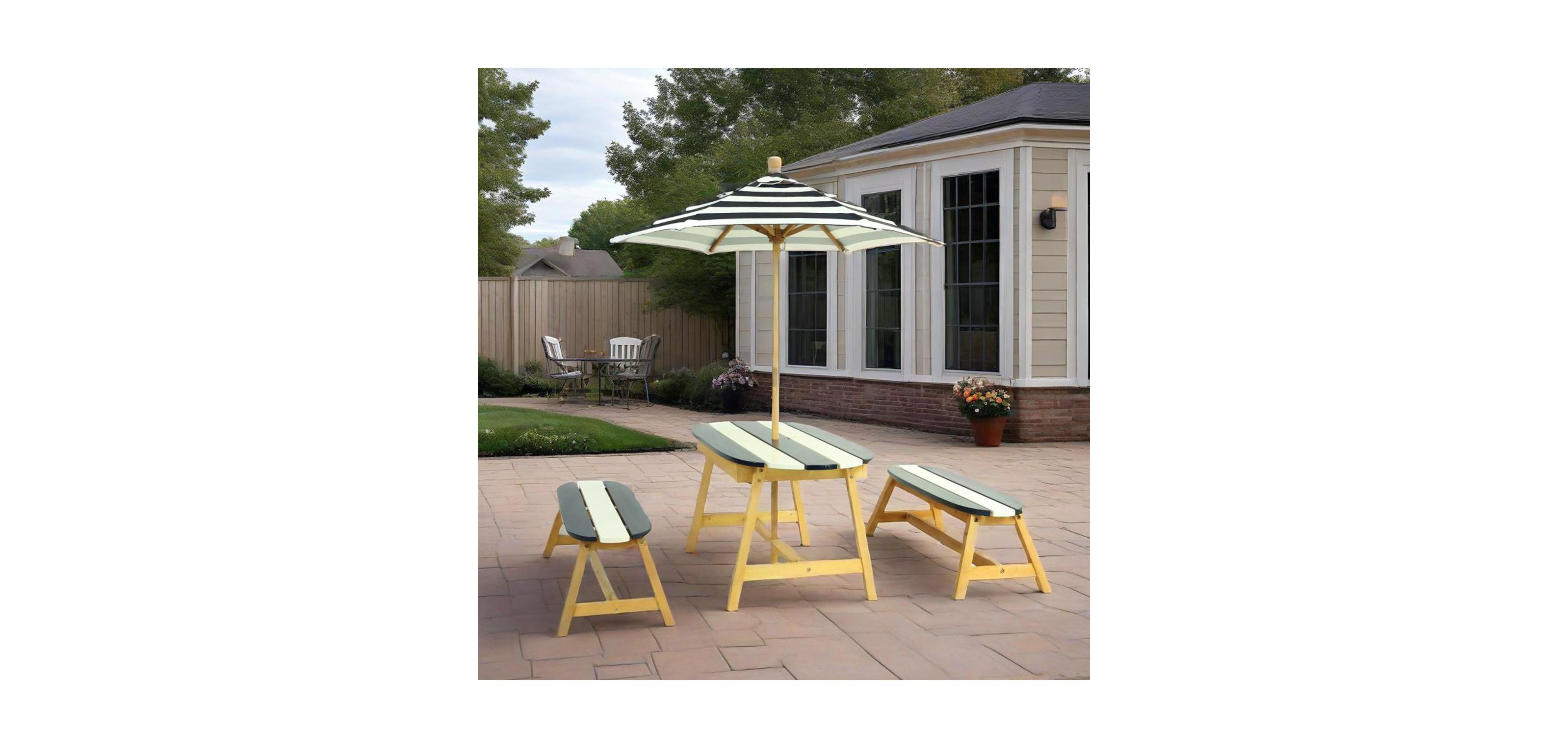 Streamdale Furniture Streamdale Naturally Playful Kids Picnic Table with Umbrella, Indoor/Outdoor Toys-Dark Blue