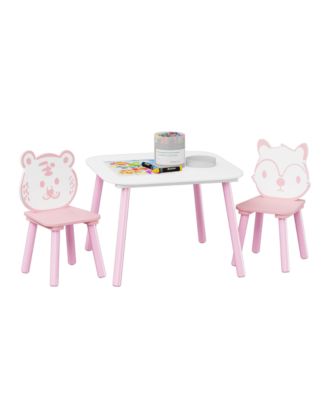 Streamdale Kids 3-Piece Table & Chair Set - Animal Backrest (Pink/White)