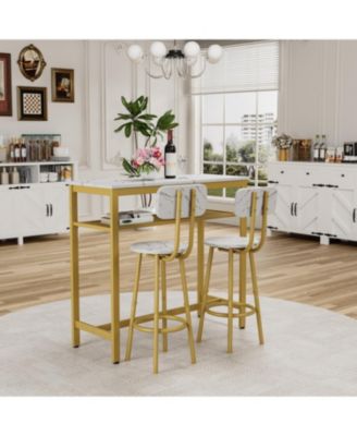  3-Piece Counter Height Dining Table Set, Faux Marble Top