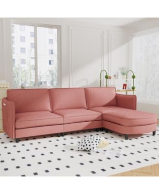 107.8" 3 Seater L-Shaped Sofa Couch with Ottoman & Pockets