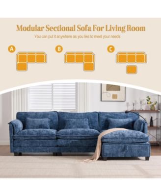  Oversized Sectional Sofa Cloud Couch w/ Ottoman, USB & Phone Holder