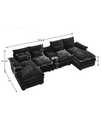  120" U-Shaped Sofa w/ Console Table, USB Ports & Pillows