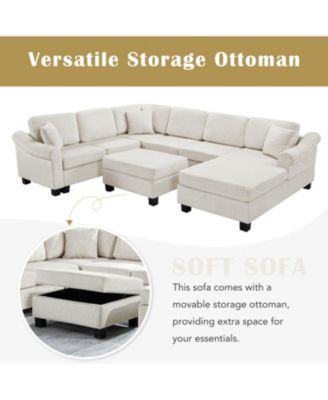 111.8" U-Shaped Chenille Sectional Sofa with Ottoman
