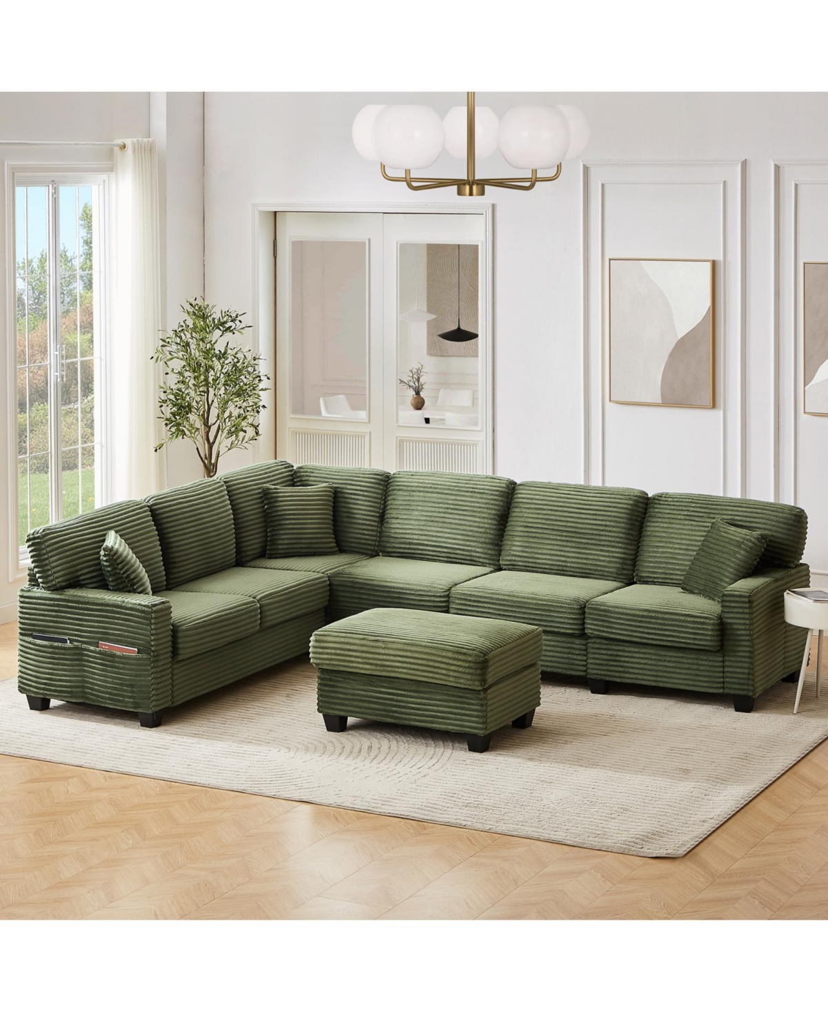 Streamdale U-Shaped Sectional Sofa with Ottoman & Storage - Green